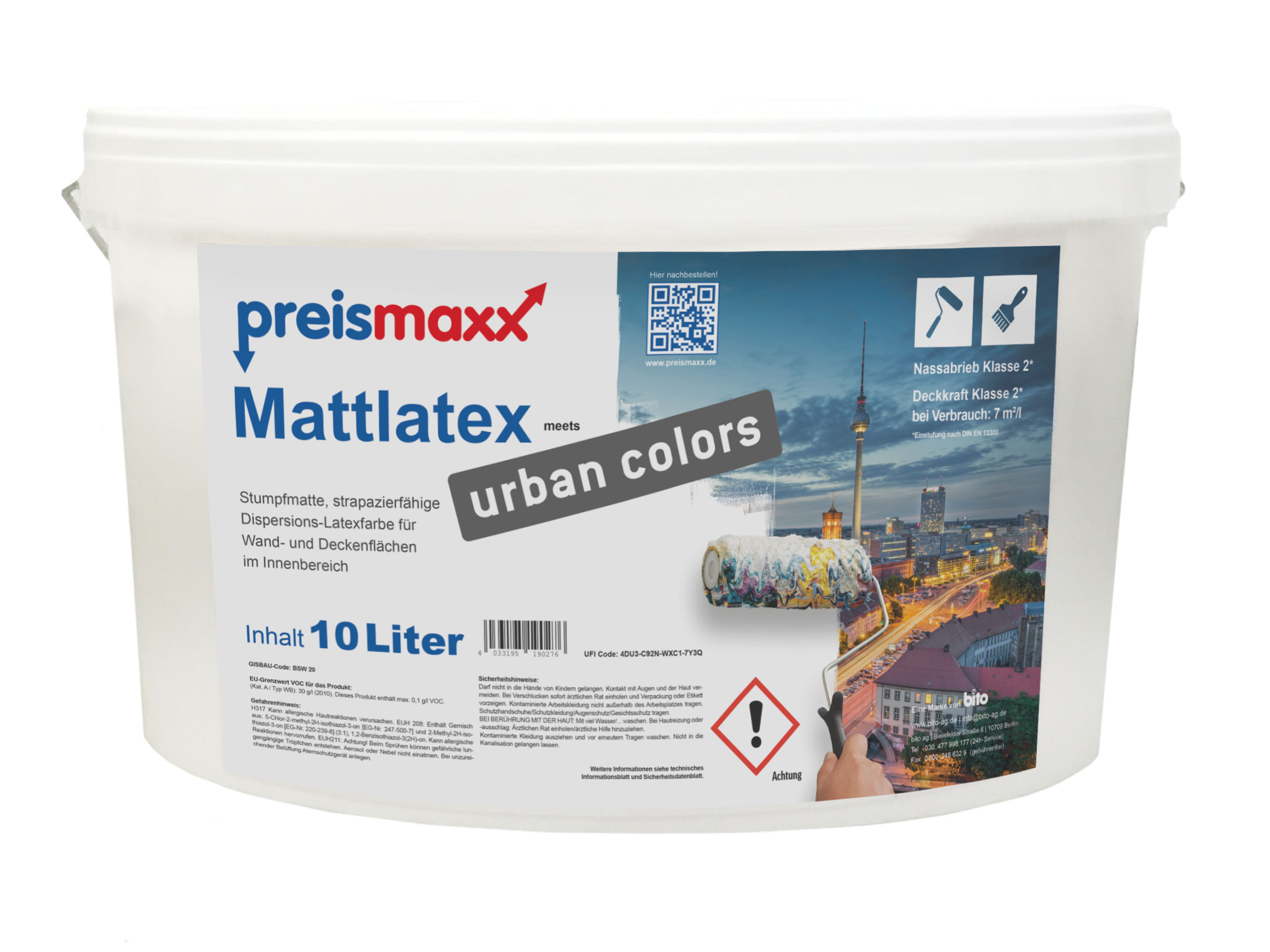 Latexfarbe bunt matt 10L gute Deckkraft - preismaxx Mattlatex urban colors 
